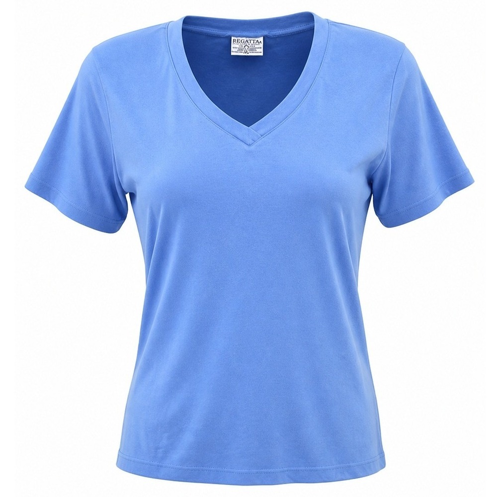 Regatta V-Neck Tee Womens XL Short Sleeve Solid Blue Regular Fit Y2K Style